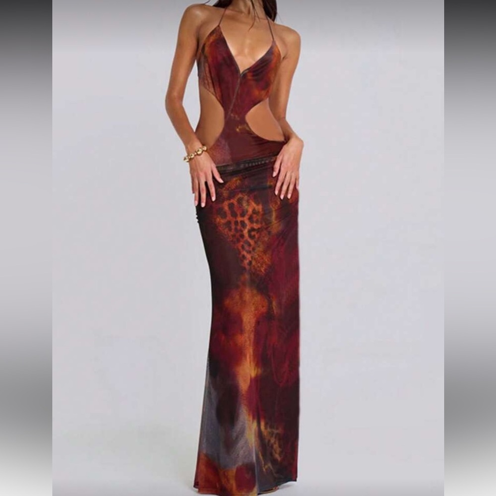 Elegant Cutout Maxi Dress in Fiery Tones